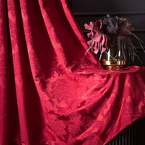 Victorian Red Damask Drapes: Elegant Custom Size Curtain Panel, Luxury Home Decor