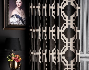 Black Beige Gold Gray Cream Blue Yellow Curtains,Luxury Curtains Panel for Livingroom&Bedroom,Striped Geometric Patterned Custom Size Drape