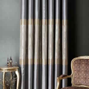 Gestreifte gemusterte Vorhang Panel: Luxus Schwarz, Gold & Grau Drape