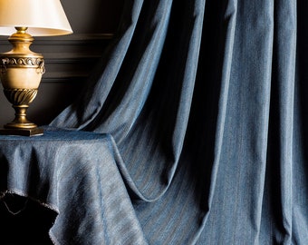 Striped Patterned Curtain Panel: Luxury Black, Blue, Gray Drape - Custom Size