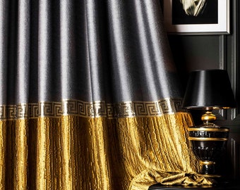 Curtains panel striped patterned fabric luxury bedroom living room gold gray blue embossed custom size drape
