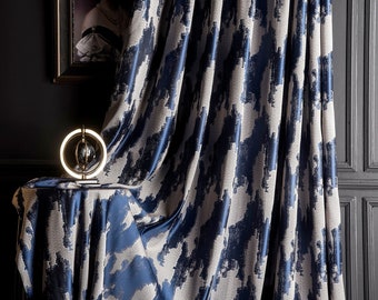 Luxury Blue & Gray Striped Curtains: Custom Size Drape Panel