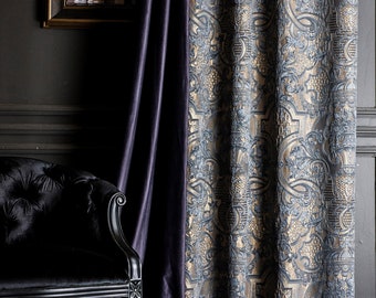 Striped Patterned Curtain Panel: Luxury Gold Gray Turquoise Fabric