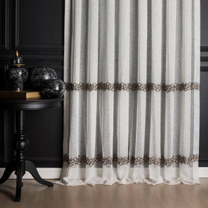 Linen luxury white sheer curtain ,custom white striped patterned embroidery linen for bedroom living roommothers day image 1