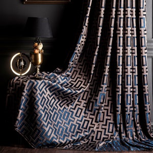 Curtain Panel for Bedroom&Livingroom,Luxury Striped Patterned Navy,Black,Grey,Gold,Ivory,Light Color Fabric,Custom Size Drape,Modern Home image 1