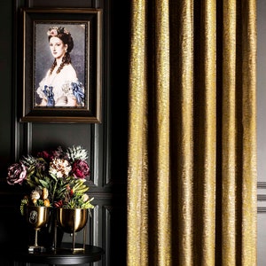 Custom Size Luxury Curtains - Gold or Navy Blue Drapes with Striped Pattern - Elegant Window Treatment for Living Room & Bedroom - Gift Home