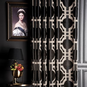 Schwarz Beige Gold Grau Creme Blau Gelb Vorhänge, Luxus Vorhänge Panel für WohnzimmerSchlafzimmer, Gemusterte Gemusterte Benutzerdefinierte Größe Drapieren