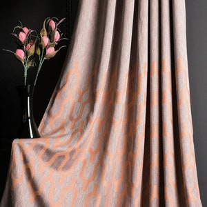 Patterned Curtains Panel,Luxury Geometric Salmon Pink Striped Fabric,Custom Size Drape for Livingroom Bedroom Diningroom,Patterned Drape
