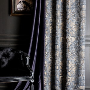 Striped Patterned Curtain Panel: Luxury Gold Gray Turquoise Fabric