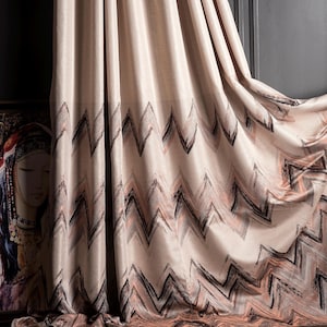 Chevron Color Block Curtain: Brown & Orange Boho Window Drape
