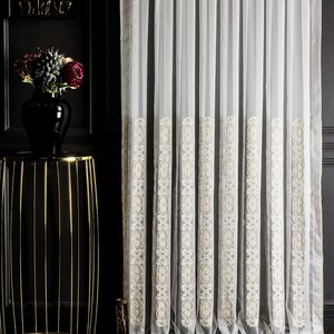 Embroidered sheer curtains,custom size tulle gold white sheer curtain panel for livingroom bedroom kitchen