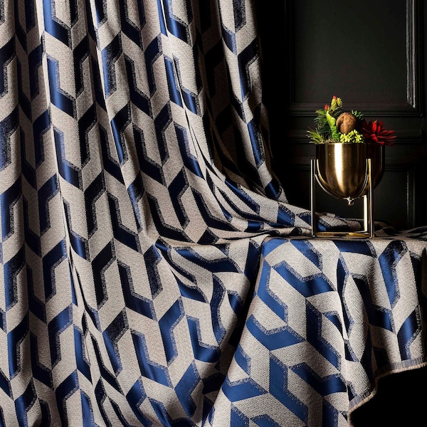 Navy Blue & Yellow Kitchen Curtains Etsy