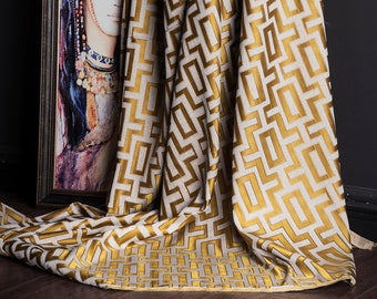 Gold Striped Curtain Panel: Luxury Geometric Drape, Custom Size