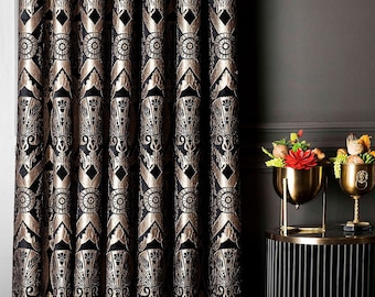 Chenille Damask Blackout Curtain Panel: Custom Size Luxury Drape
