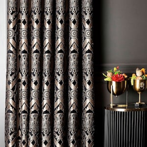 Chenille Damask Blackout Curtain Panel: Custom Size Luxury Drape