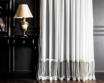 Embroidered White Sheer Curtain: Luxury Rod Pocket, Custom Size