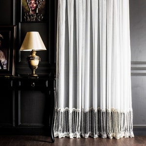 Embroidered White Sheer Curtain: Luxury Rod Pocket, Custom Size