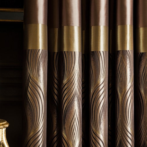 Gold Curtains Panel Striped Patterned Fabric Luxury Bedroom Etsy