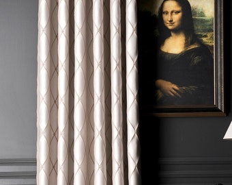 Cream Curtains for Living Room & Bedroom, Luxury Diamond Embroidery Custom Size Drape, Beige Grey Black Options