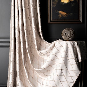 Cream Curtains for Living Room & Bedroom, Luxury Diamond Embroidery Custom Size Drape, Beige Grey Black Options
