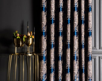 Navy Blue Victorian Drape - Luxury Damask Curtain