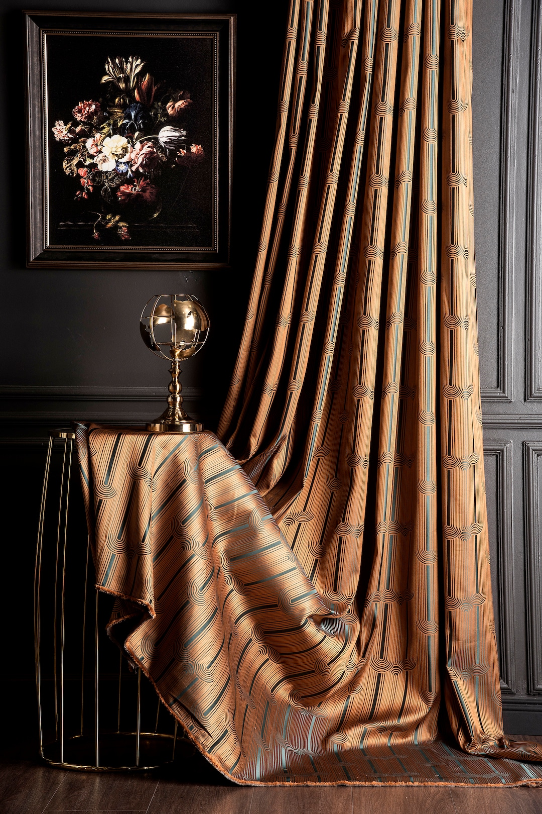 Green Orange Navy Brown Gold Turquoise Gray Curtains,luxury Curtains ...