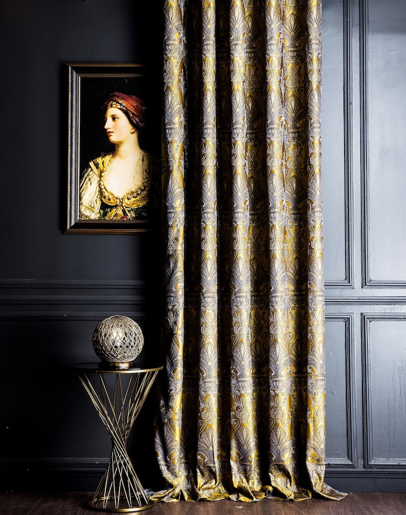 Gold Curtains Panel Striped Patterned Fabric Luxury Bedroom Etsy