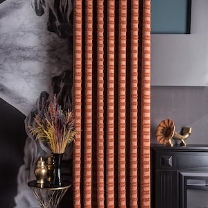 Terracotta Linen Curtain with Tassels – Boho Drapes in Orange, Gray, Off White, Natural | Custom Size Option