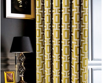 Luxury Gold Striped Patterned Drapes, Curtain Panel for Bedroom & Livingroom, Custom Size Curtains, Extra Long Curtain, 6 Color Options