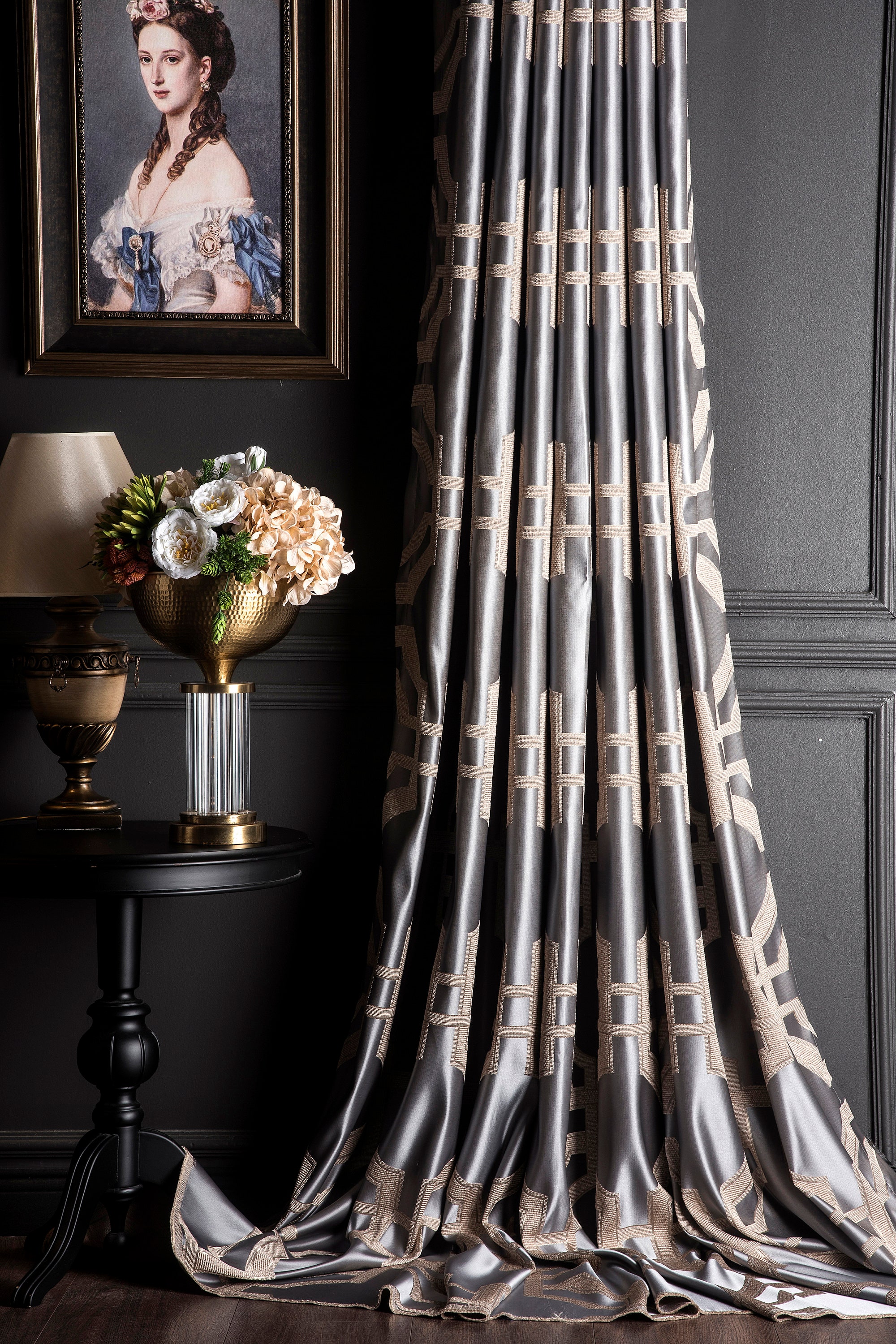 Gray Gold Beige Black Cream Blue Curtains,Luxury Curtains Panel for Livingroom&Bedroom,Striped Geometric Patterned Custom Size Extra Long