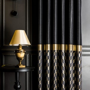 Luxus Color Block Vorhang: Schwarz, Gold und Silber gestreifter Vorhang