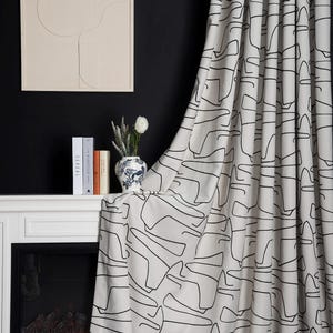 Modern Custom Drapes for Livingroom and Bedroom, Luxury Linen Embroidered Curtain – Off-White & Brown and Anthracite Colors Window Curtains