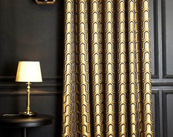 Gold Black Blue Gray Curtains for Livingroom Bedroom Luxury  Striped Patterned Fabric Panel custom size drapemothers day