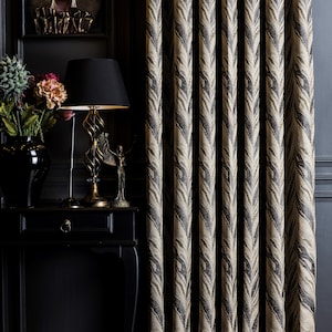 Vorhang Panel Gestreift Gemusterter Stoff Luxus Schlafzimmer Wohnzimmer Grau Benutzerdefinierte Größe drapieren