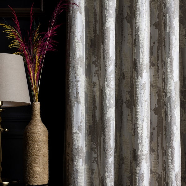 White Gray Curtains,Ecru Curtains Panel,Luxury Curtains for Bedroom &Livingroom Striped Patterned Fabric custom size drape