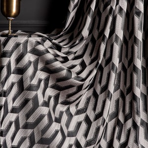 Striped Patterned Curtains: Modern Black Gray Bedroom Drape