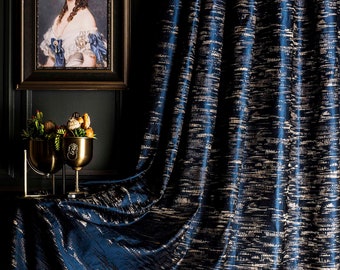 Navy Blue Bronz Black Gold Gray Curtains,Curtains Panel,Luxury Curtains for Bedroom &Livingroom Striped Patterned Fabric custom size drape