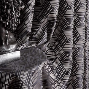 Gray Geometric Curtain Panel: Luxury Stripe Drape, Custom Size