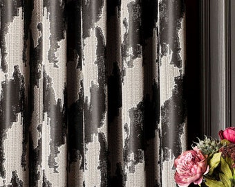 Striped Patterned Curtain Panel: Gray, Gold, Blue, Black - Custom Size
