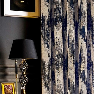 Curtains panel striped patterned fabric luxury bedroom living room black beige custom size drape