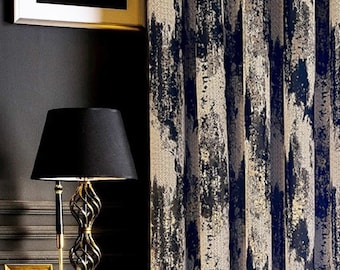 Curtains panel striped patterned fabric luxury bedroom living room black beige custom size drape