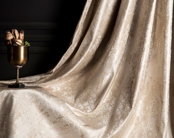 Gold Cream Champagne Curtains, Luxury Damask Patterned Striped Custom Size Drape for Livingroom Bedroom, Navy Green Gray Orange Curtains
