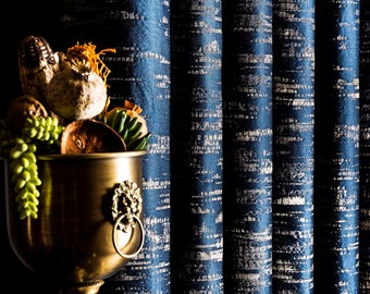 Navy Blue Striped Curtains: Bronzed Black Gold Patterned Drapes
