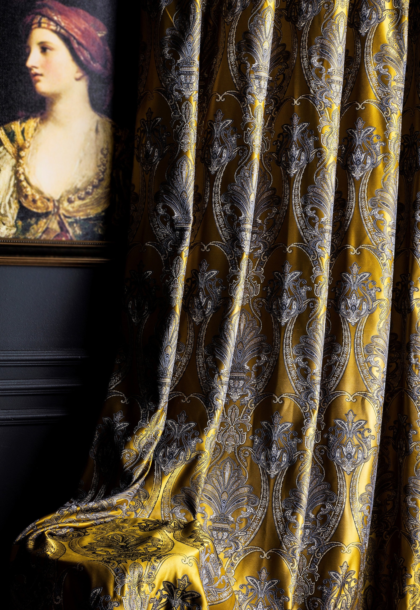 Gold Curtains Panel Striped Patterned Fabric Luxury Bedroom Etsy