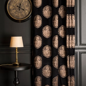 Black Curtain Panel,Luxury Curtain for Livingroom,Patterned Curtain,Chenille Fabric,Gold Gray Navy Custom Drape,Rod Curtains,Modern Curtains