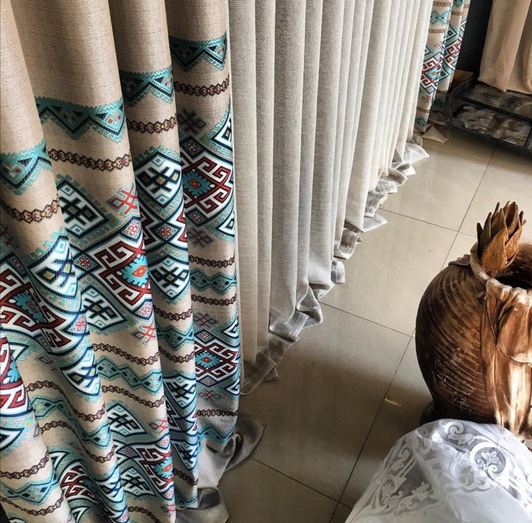 Kilim patterned curtains,Vintage Curtains,Panel Curtains for livingroom bedroom,Custom size Drape Fabric,Red Blue Purple Green Brown