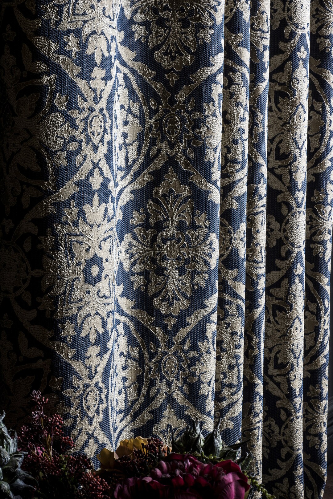 Curtains Panel Striped Patterned Fabric Blue Gray Luxury Bedroom Living Room Boho Modern Damask Curtain Custom Size Drape Etsy Ireland