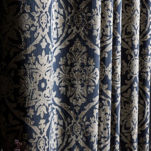 Painel de cortina de damasco azul-acinzentado: cortina de luxo para quarto e sala de estar