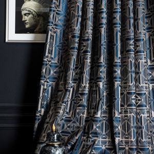 Navy Blue Curtains,Curtains Panel,Luxury Curtains for Bedroom&Livingroom Striped Patterned Fabric custom size drape