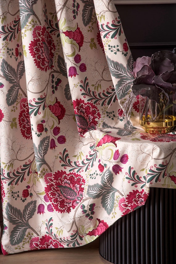 Luxuriöse Vintage-Gardinen mit Blumenmuster: Vorhänge im barocken Landhausstil für Wohnzimmer oder Schlafzimmer
